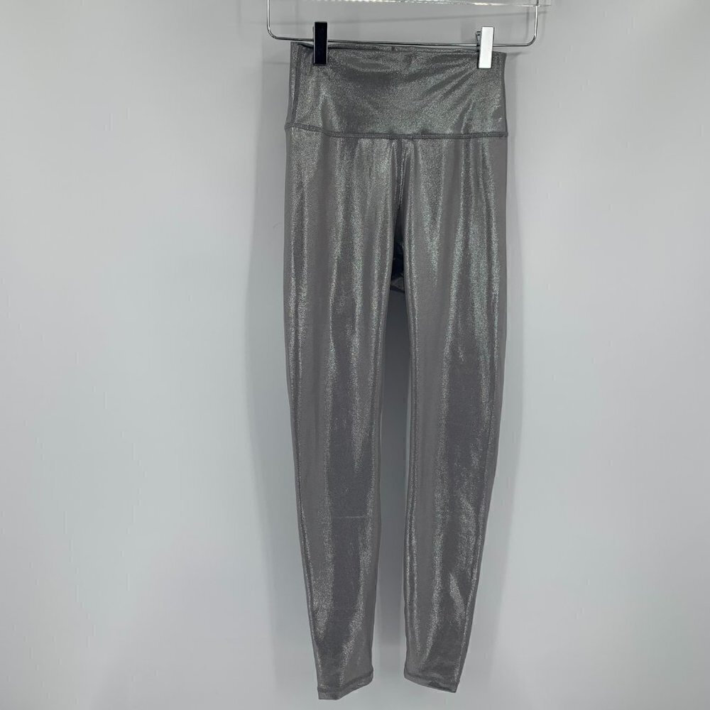 Allfenix 7/8 Length leggings liquid silver shimmer High Waist Active new Large